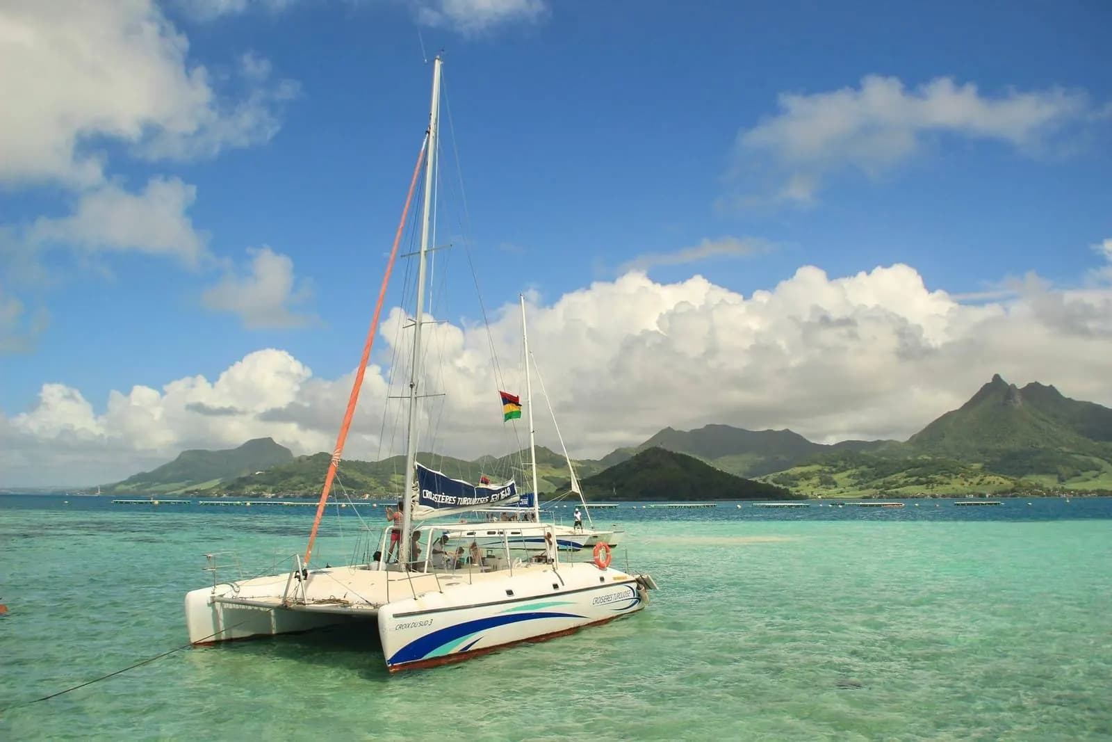 Mauritius catamaran and turquoise lagoon